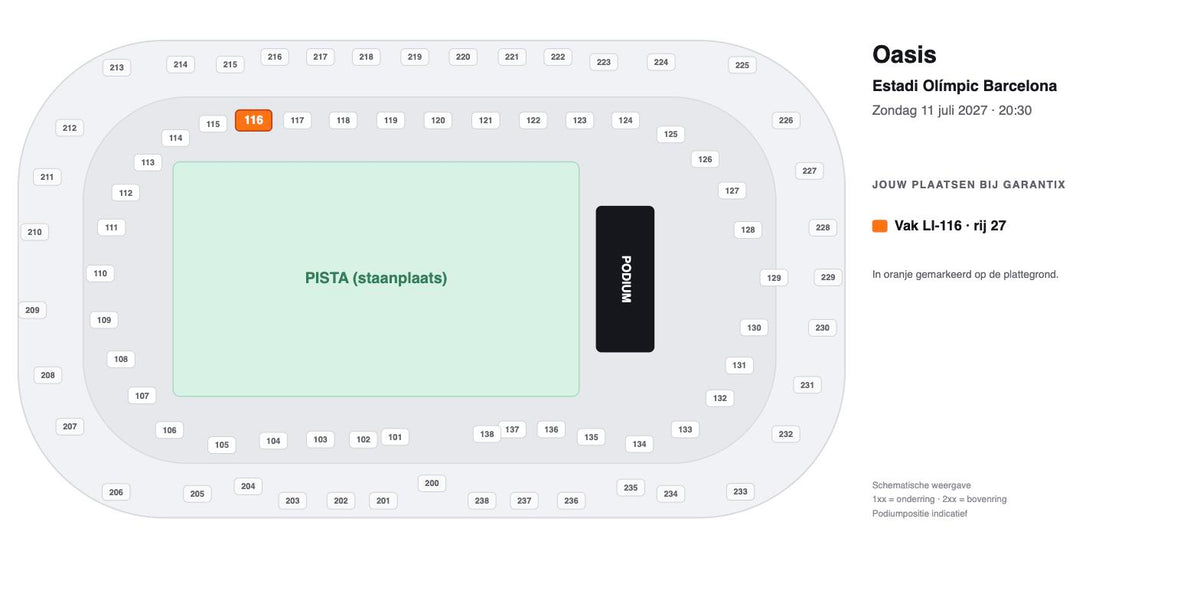 Onde vai ficar sentado – Oasis | Domingo, 11 de julho de 2027 – Estadi Olímpic Barcelona – Bilhetes